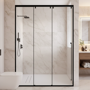 Porte de douche coulissante en <span class=keywords><strong>verre</strong></span> <span class=keywords><strong>trempé</strong></span> avec cadre en acier inoxydable et <span class=keywords><strong>plateau</strong></span> en acrylique pour usage hôtelier - Product Image 1