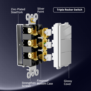 Wholesale Three-Rocker <strong>Light</strong> <strong>Switch</strong> Combo 15A 120V with Screwless Wall Plate <strong>Cover</strong> for Bathroom <strong>Light</strong> Exhaust Fan ETL Listed - Product Image 3