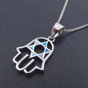 Collar con Colgante de Hamsa de Plata de Ley 925 con Ópalo Azul - Product Image 3