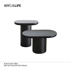 New Nordic Wabi-Sabi Style <b>Black</b> High-Low Combination Small Side <b>Table</b> Oval Wood Texture Modern Minimalist <b>Sofa</b> Corner <b>Table</b> No - Product Image 4