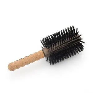 Free Sample Barber Accessories Woman Round Brush Wooden Handle Hair Brush Hair Styling Hairbrush Comb For Girls