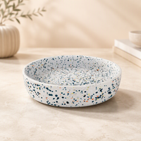 Piring Keramik Terrazzo Berbintik, Mangkuk Salad Batu Alam Bulat untuk Dapur, Rumah, Restoran, Peralatan Makan