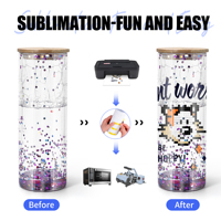 Gobelets droits à double paroi en verre de 25 oz pour sublimation, pré-perforés, personnalisables pour commande en gros, avec couvercle en bois, style globe à neige