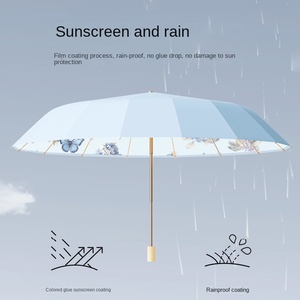 Parapluie solaire rétro grand format pour adulte, pliable en trois sections, avec colle de couleur os, double usage, haute valeur, protection solaire UV - Product Image 1