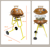 Barbecue moderne haut de gamme pour l'extérieur, en forme de ballon de rugby, en acier, avec roues, finition émail porcelaine, pliable