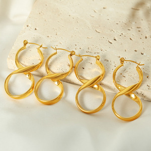 Geometric Hoop Earrings Gold Silver <b>Titanium</b> Steel Party Jewelry EH167 - Product Image 4