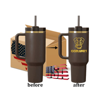Bouteille d'eau isotherme sous vide 40oz H2.0 en chocolat doré, sans BPA, avec fond doré, couleur marron foncé, stock entrepôt USA