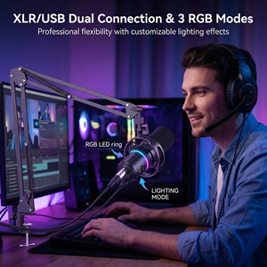 Micrófono de Condensador USB/TIPO-C, Micrófono para Computadora, Cableado, 3 Modos de Iluminación, Silenciador de un Toque, Control de Volumen con Reducción de Ruido - Product Image 5
