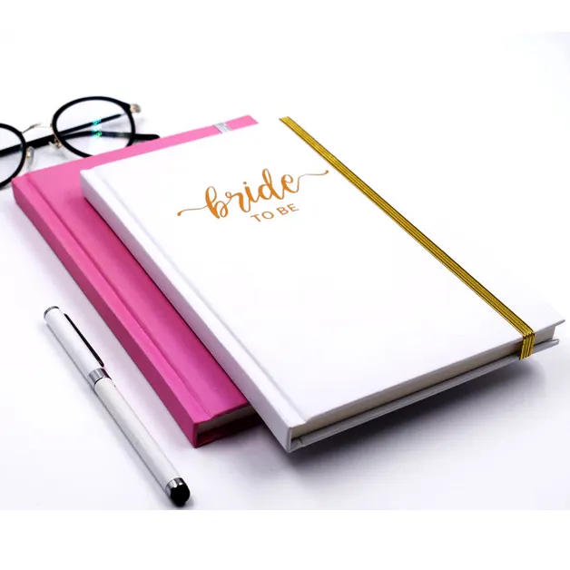 Benutzer definierte rosa Business Lady Hardcover Goldfolie Stempel Journal Hardcover Tagebuch Agenda Notizbuch mit Gummiband