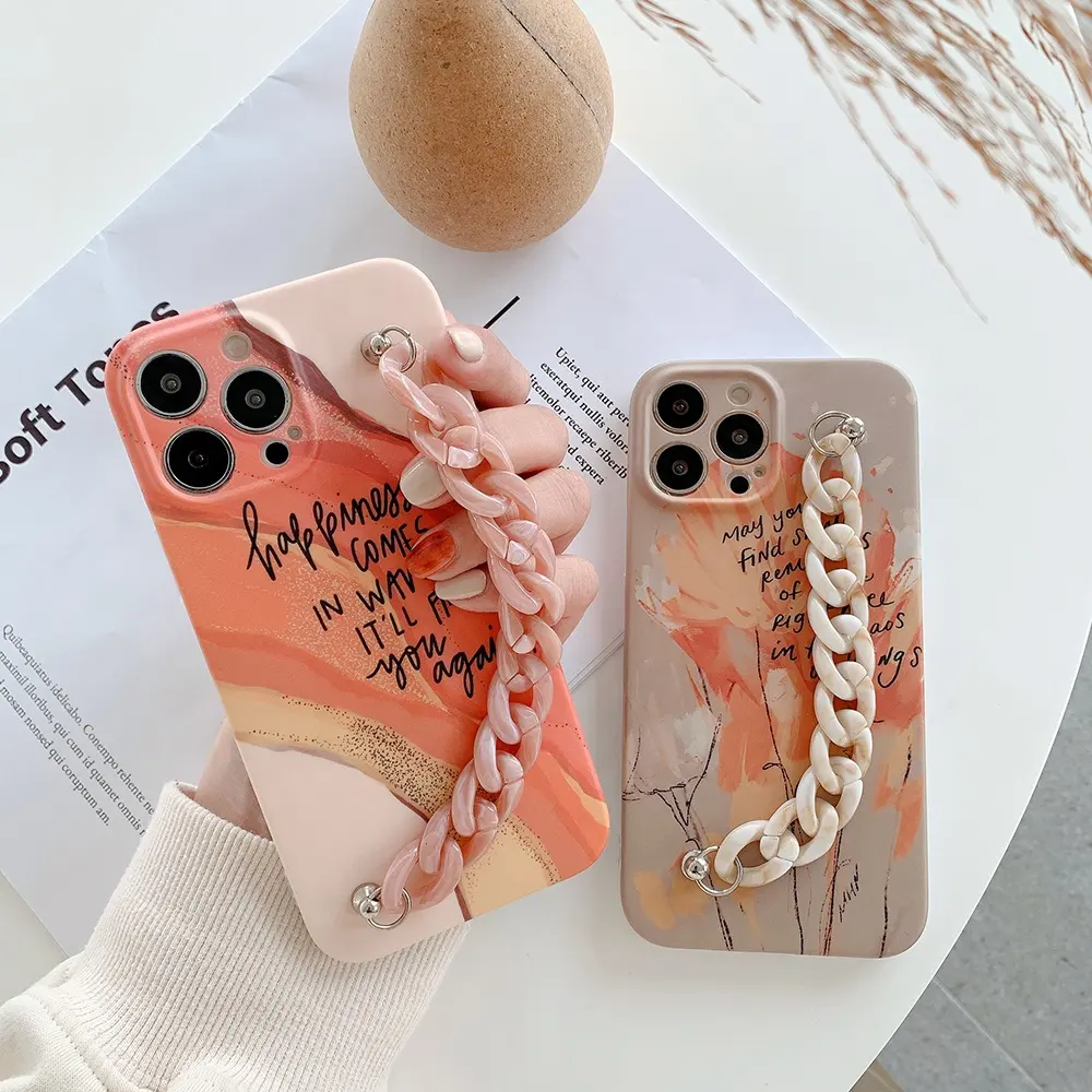 Marble Phone Case with Wrist Strap for iPhone 14 13 Case Sublimation Cover Imd Printing Case for iPhone 13 Pro 13 Pro Max