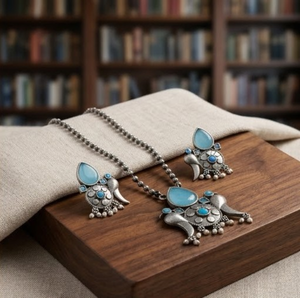 DIVYORO Ensemble de colliers oxydés motif Ganesha en forme de larme bleue, bijoux ethniques pour femmes, faits à la main, style bohème tribal, pour mariage - Product Image 5