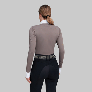 Chemise de compétition équestre personnalisée OEM et ODM, <span class=keywords><strong>protection</strong></span> solaire UPF 50 + avec strass, chemise classique à col montant et manches longues - Product Image 4