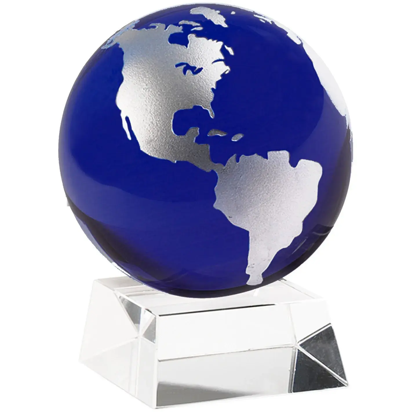 Fermacarte del globo di cristallo 3d personalizzato del globo del mondo di vetro di cristallo blu all'ingrosso della fabbrica per la decorazione della scrivania dell'ufficio