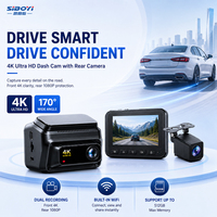 Caméra de tableau de bord double SIBOYI 4K avec écran IPS de 3 pouces, Wi-Fi intégré, angle large de 170°, enregistreur vidéo de voiture GPS en option, vidéo avant/arrière 1080P H.265