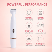 Rasoir électrique 4 en 1 pour femmes, étanche IPX4, 120 min, type C USB, tondeuse pour le corps, le visage, les sourcils, les jambes, la zone du bikini