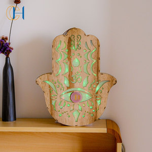 Lámpara de Madera <span class=keywords><strong>Hamsa</strong></span> Personalizable para Marcas, Etiqueta Privada, Exportación B2B, Solución de Decoración de Hogar de Lujo - Product Image 1