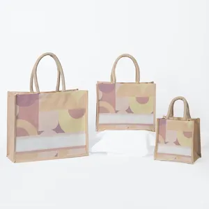 Eco-friendly Customized Handbags Flax Burlap Bags Large Capacity Fancy Design Reusable Portable Shopping Jute Tote Bag
