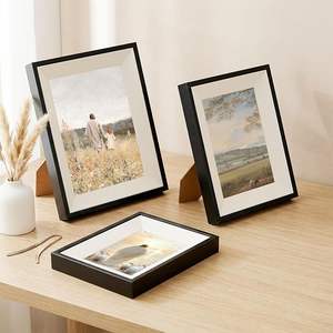 Cadres <span class=keywords><strong>photo</strong></span> personnalisés en bois naturel grainé, supports d'images noirs mats pour montage mural ou sur table, affichage polyvalent - Product Image 3