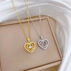 Collar de Acero Inoxidable con Baño de Oro de 18K y Colgante de Corazón con Cristal de Zirconia, Cadena para Clavícula, Joyería para Mujer - Product Image 1