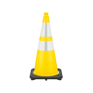 Conos de Seguridad de Tráfico, Base negra con Collar reflectante para <span class=keywords><strong>barrera</strong></span> de carretera, PVC, amarillo, Lima, duradero, 27,5 pulgadas - Product Image 1
