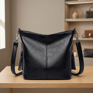 Bolsos de Mujer de Cuero Genuino con Logotipo Personalizado, Bolsos de Mano de Diseñador de Marca de Lujo, Bolsos Cruzados Modernos con Textura Negra, Bolso Tote con Asa Superior para Damas - Product Image 2
