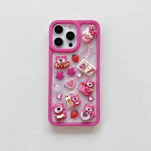 Nouveau dessin animé 3D mignon amour fraise ours motif Transparent Anti-chute antichoc coque de téléphone pour <span class=keywords><strong>iPhone</strong></span> 12 13 14 15 - Product Image 1