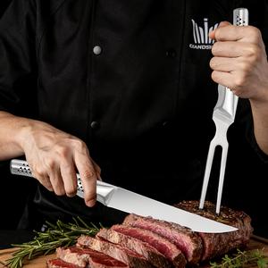High-quality 8-inch Stainless Steel Steak <b>Knife</b> Meat Fork <b>Set</b> Ambidextrous Brushed Finish Honeycomb-shaped Hollow Ergonomic - Product Image 3