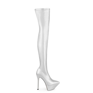 Luxo sexy dedo apontado sobre o joelho botas altas para mulheres plataforma sapatos senhoras botas de salto alto - Product Image 5
