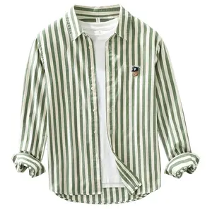पेशेवर थोक फैशन क्लासिक हरे/सफेद धारीदार बहु-रंग पसंद लंबी आस्तीन आकस्मिक शर्ट