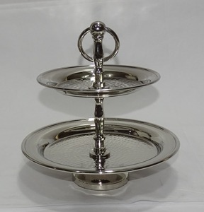Silver Two <b>Tier</b> Round Metal <b>Cake</b> Stand Eco-Friendly Dishwasher Safe Dessert Display Rack for Wedding Party Tabletop Decor - Product Image 1