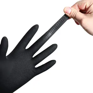 Puncture Rip Resistant Powder Free 800f 8 Mil Nitrile Gloves Black, Finger Tip Textured