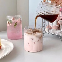 Gobelet en verre à rayures verticales style Ins, simple et esthétique, pour boissons, glace, Americano, café, eau, lait