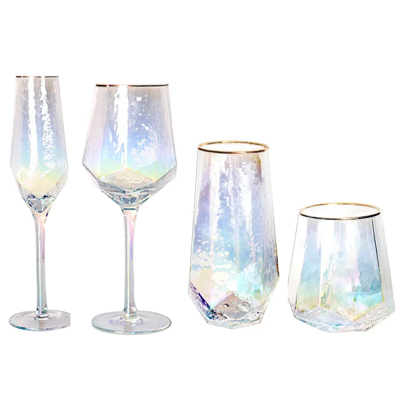 Creative hammer pattern pearl luster with gold rim glass wine glass crystal goblet gold rim champagne glass Phnom Penh Goblet