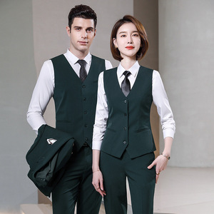 Dark Green Unisex Suit Professional Workwear Vest Polyester Fabric Office Uniform - Product Image 2