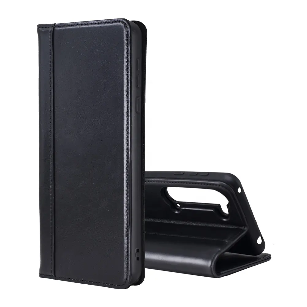 Business style black real leather cover mobile cover phone case flip phone bag wallet for Sharp Aquos R5G