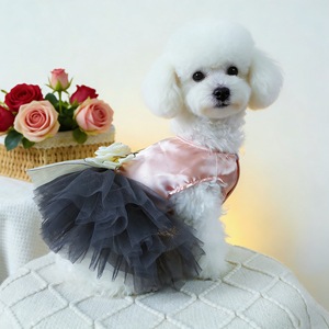 Pet Dress For Small Medium Dogs Pink Tulle Skirt With White Flower <b>Bow</b> Four Seasons Wear - Product Image 2
