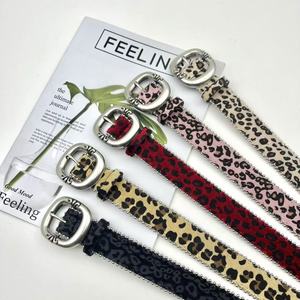トレンディな新しいラウンドバックルシルバービーズエッジピンクヒョウ柄ベルトメタルパターンヴィンテージバックルY2Kクールトレンディ女性用 - Product Image 2