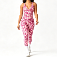 Combinaison de yoga imprimée léopard OEM/ODM, logo personnalisé, combinaison moulante de haute qualité, combinaison de fitness une pièce, séchage rapide, respirante, vêtements de sport