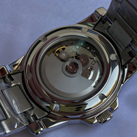 Jam Tangan Mekanik Valerius untuk Pria, Dial Hitam Berlubang Model Open Heart, Tali Baja
