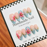 Ongles artificiels 100% faits à la main, à presser, de haute qualité, motif fleur 3D violette, forme amande, pour la décoration des ongles
