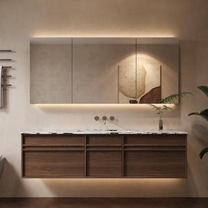 Cuvette intégrée sans couture <span class=keywords><strong>en</strong></span> céramique d'ardoise de marbre personnalisable combinaison de Cabinet de salle de bains de miroir de LED avec le lavabo de main - Product Image 1