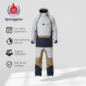 Traje de Esquí <span class=keywords><strong>Anorak</strong></span> Gris Personalizado OEM para <span class=keywords><strong>Hombre</strong></span>, Mono de Esquí de Una Pieza con Bloques de Color, Traje de Nieve Impermeable para <span class=keywords><strong>Hombre</strong></span>, Ropa de Esquí y Nieve al por Mayor - Product Image 1