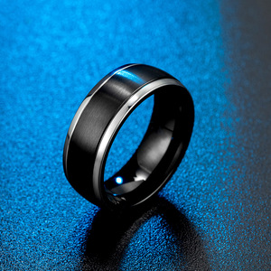 Men's Two-Tone Titanium Steel <b>Ring</b> 8mm Brushed Matte Gold Plated Wedding Band - Product Image 2