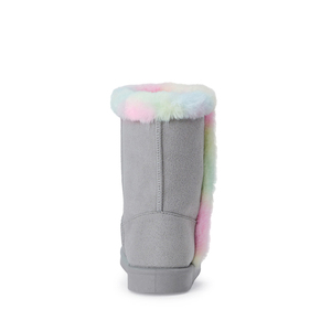 Bottes mi-mollet unisexes pour filles, mode, hiver/toutes saisons, daim gris avec fausse fourrure arc-en-ciel, doublure en peluche douce, antidérapantes, chaudes, pour enfants - Product Image 5
