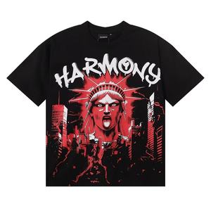 Camiseta Oversize de Algodón para Hombre, Negra con Estampado Gráfico de la Estatua de la Libertad en Rojo, Manga Corta, Estilo Vintage, Streetwear, Go - Product Image 2