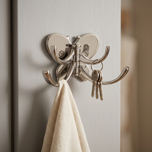 AK Brass Butterfly Shape Wall <b>Hook</b> Nickel Finish Double <b>Hook</b> <b>Coat</b> Hanger <b>Decorative</b> Wall Hanger Home Interior Decor - Product Image 3