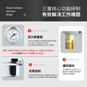 Suministro de manómetro axial roscado M20*1.5 resistente a impactos con brida, manómetro de acero inoxidable YN100ZT resistente a impactos - Product Image 5