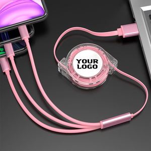 Câble USB rétractable portable 3-en-1 de 1,0 m pour Android et iOS, avec logo personnalisé, idéal pour cadeaux promotionnels – Vente en gros fabricant - Product Image 1