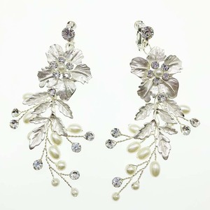 SLBRIDAL Handmade Rhinestones Crystal Pearl Flower <strong>Clip</strong> <strong>on</strong> Wedding Dangle <strong>Earring</strong> Bridal Chandelier <strong>Earring</strong> Women <strong>Girls</strong> Jewelry - Product Image 5