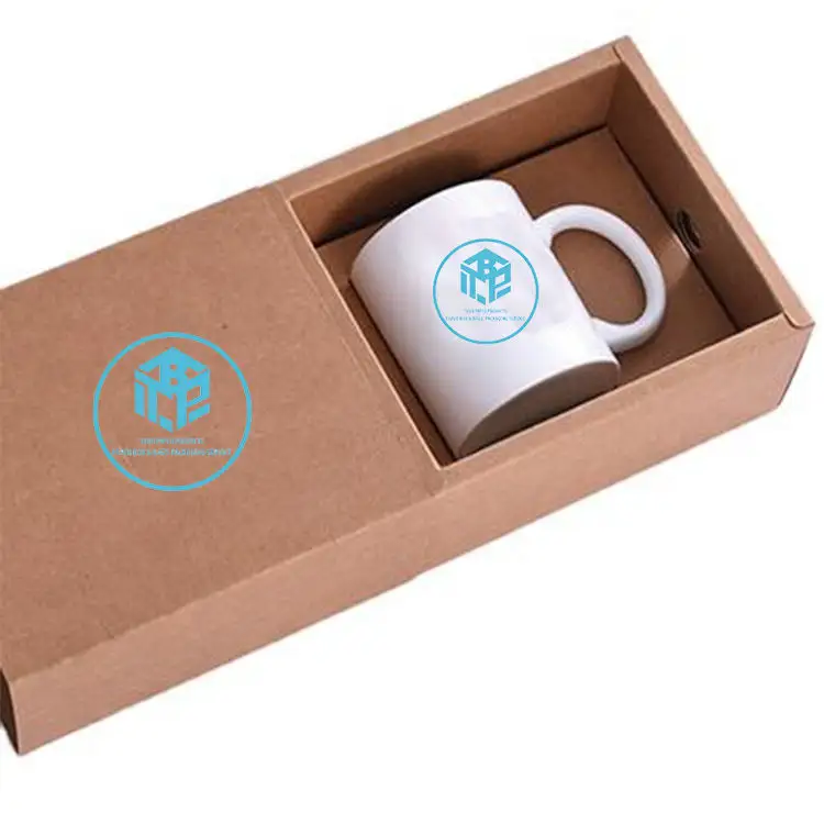 Vente en gros, boîte en papier pliable, coulissante, rectangulaire, cadeau artisanal, emballage de tasse à café avec tiroir
